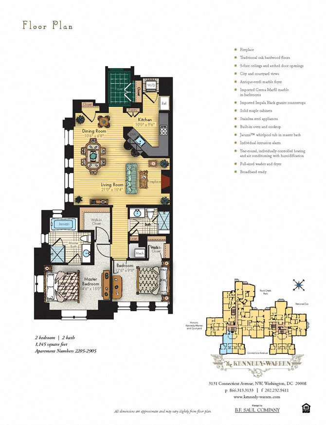 Floor plan for 2 beds, 2 baths, 1145 sqft